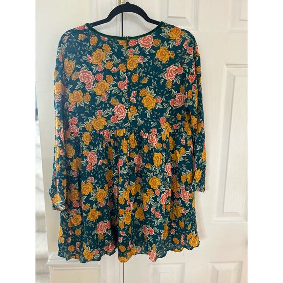 Zara Green & Yellow Rose Floral Print Velvet Trim Romper - Picture 2 of 7